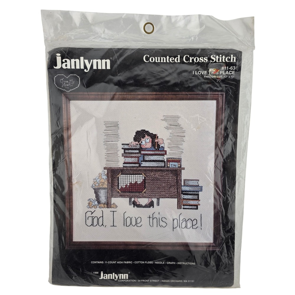 Janlynn Counted Cross Stitch Kit I Love This Place Vintage 1988 12x12 Retro‎ New